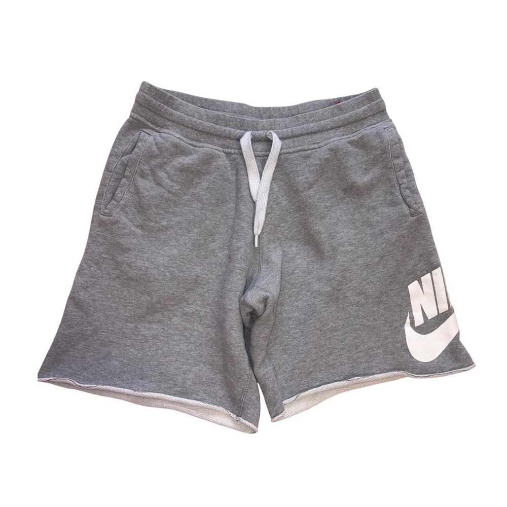 NIKE Alumni French Terry Shorts Mens L Gray Raw Hem 9" Inseam 905299